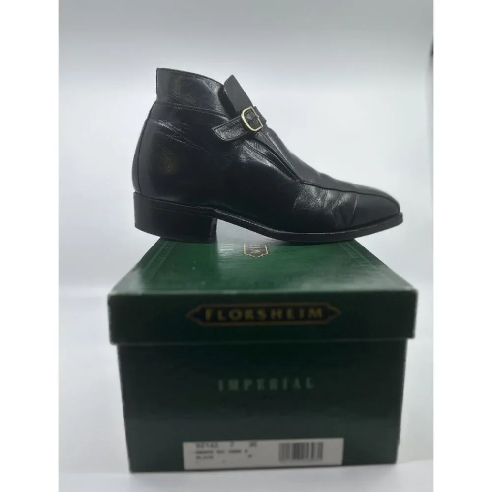 Vintage Florsheim Imperial 92142 Black‎ Leather Dress Drake Boots Size 7.eee USA